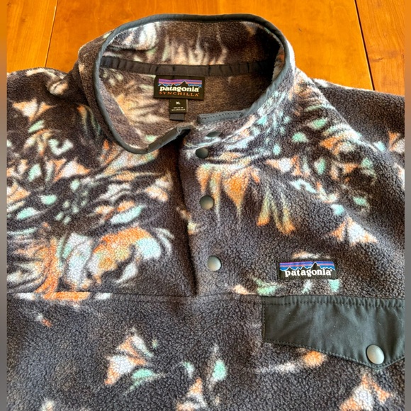 PATAGONIA LIGHTWEIGHT SYNCHILLA Snap FLEECE PULLOVER XL SWIRL FLORAL PITCH BLUE - Picture 6 of 9
